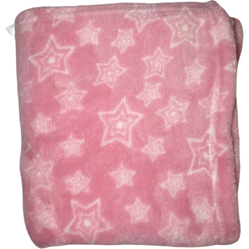 Pink‎ White Star Baby Girl Blanket Fleece RN 158269 Soft 35x35 Lovey Unbranded